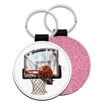 Basketball, Μπρελόκ Δερματίνη, στρογγυλό ΡΟΖ (5cm)