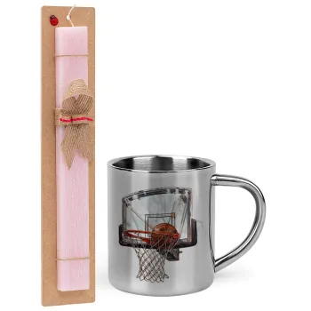 Basketball, Easter Set, metallic thermal cup (300ml) & aromatic flat Easter candle (30cm) (PINK)