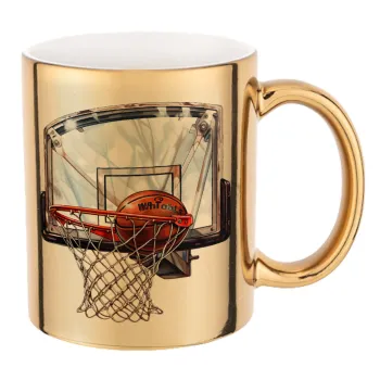 Basketball, Mug ceramic, gold mirror, 330ml