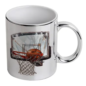 Basketball, Mug ceramic, silver mirror, 330ml