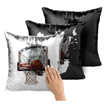 Basketball, Μαξιλάρι καναπέ Μαγικό Μαύρο με πούλιες 40x40cm περιέχεται το γέμισμα
