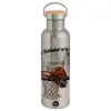 Stainless steel Silver with wooden lid (bamboo), double wall, 750ml