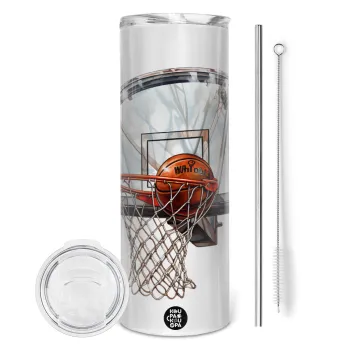Basketball, Tumbler stainless steel 600ml, with metal straw & cleaning brush
