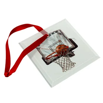 Basketball, Στολίδι Χριστουγεννιάτικο στολίδι γυάλινο τετράγωνο 9x9cm