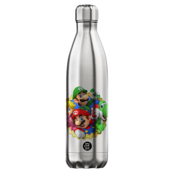 Super mario and Friends, Μεταλλικό παγούρι θερμός Inox (Stainless steel), διπλού τοιχώματος, 750ml