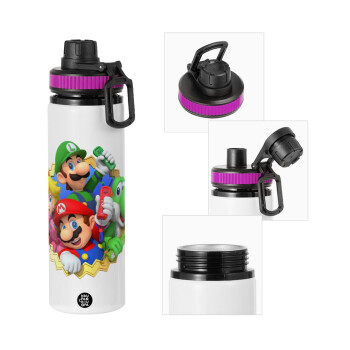 Super mario and Friends, Metallic water bottle with safety lid, 850ml aluminum