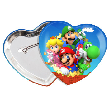 Super mario and Friends, Κονκάρδα παραμάνα καρδιά (57x52mm)