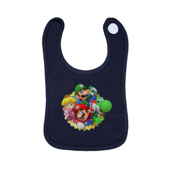 Super mario and Friends, Σαλιάρα με Σκρατς 100% Organic Cotton Μπλε (0-18 months)