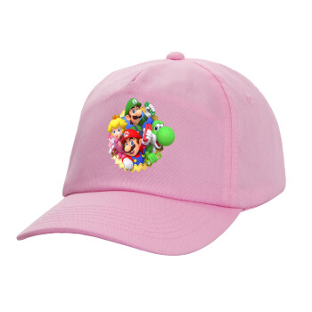 Super mario and Friends, Adult Baseball Cap, 100% Cotton, PINK (COTTON, ADULT, UNISEX, ONE SIZE)