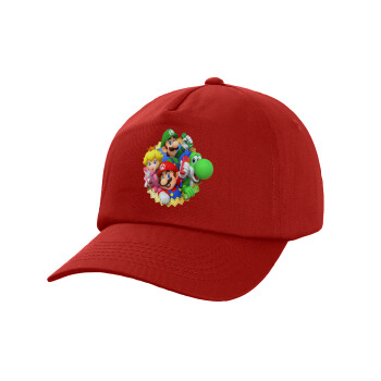 Super mario and Friends, Καπέλο παιδικό Baseball, 100% Βαμβακερό,  Κόκκινο