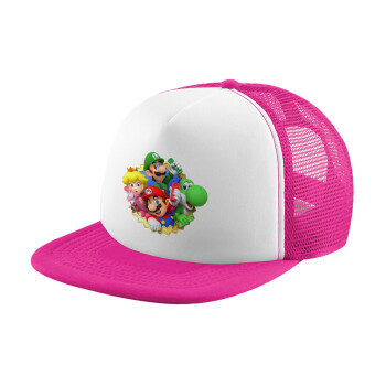 Super mario and Friends, Καπέλο Ενηλίκων Soft Trucker με Δίχτυ Pink/White (POLYESTER, ΕΝΗΛΙΚΩΝ, UNISEX, ONE SIZE)