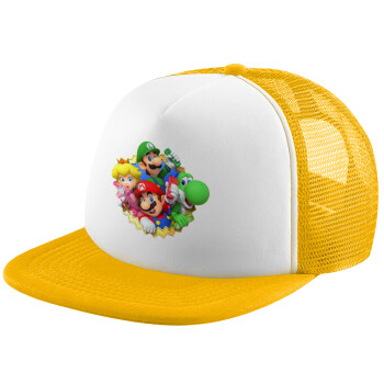 Super mario and Friends, Καπέλο Soft Trucker με Δίχτυ Κίτρινο/White 