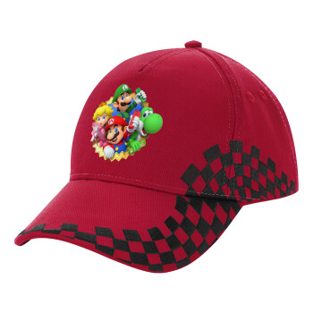 Super mario and Friends, Adult Cap RACING Ultimate Red/Black, (100% COTTON DRILL, ADULT, UNISEX, ONE SIZE ADULT)