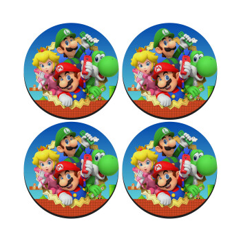 Super mario and Friends, SET of 4 round wooden coasters (9cm)
