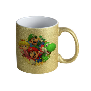 Super mario and Friends, Κούπα Χρυσή Glitter που γυαλίζει, κεραμική, 330ml