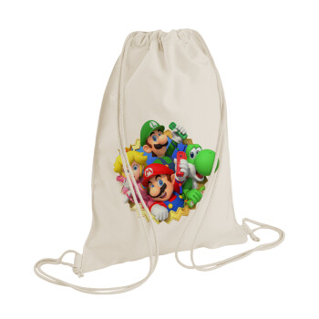 Super mario and Friends, Τσάντα πλάτης πουγκί GYMBAG natural (28x40cm)