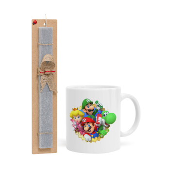 Super mario and Friends, Easter Set, Ceramic Cup (330ml) & Easter aromatic flat candle (30cm) (GRAY)