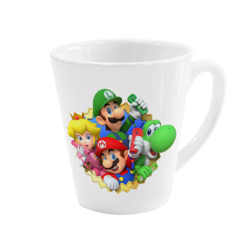Super mario and Friends, Κούπα κωνική Latte Λευκή, κεραμική, 300ml
