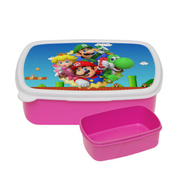 Super mario and Friends, ΡΟΖ παιδικό δοχείο φαγητού (lunchbox) πλαστικό (BPA-FREE) Lunch Βox M18 x Π13 x Υ6cm