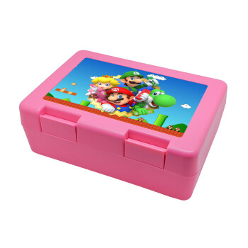 Super mario and Friends, Children's cookie container PINK 185x128x65mm (BPA free plastic)