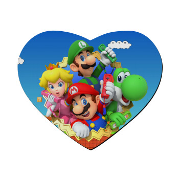 Super mario and Friends, Mousepad heart 23x20cm
