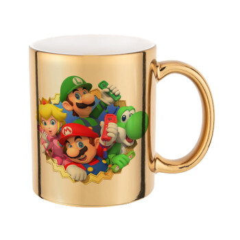 Super mario and Friends, Mug ceramic, gold mirror, 330ml