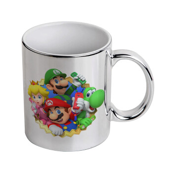 Super mario and Friends, Mug ceramic, silver mirror, 330ml