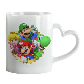 Super mario and Friends, Mug heart handle, ceramic, 330ml