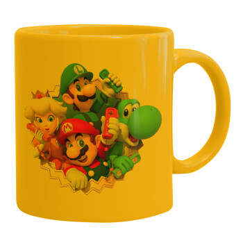 Super mario and Friends, Ceramic coffee mug yellow, 330ml (1pcs)