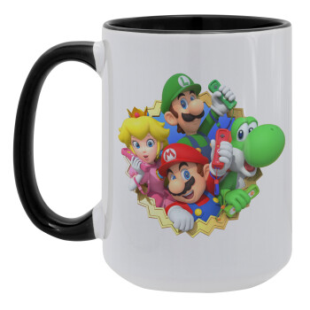 Super mario and Friends, Κούπα Mega 15oz, κεραμική Μαύρη, 450ml