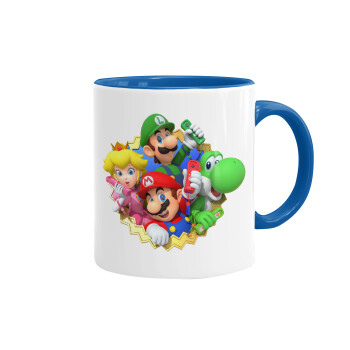 Super mario and Friends, Κούπα χρωματιστή μπλε, κεραμική, 330ml