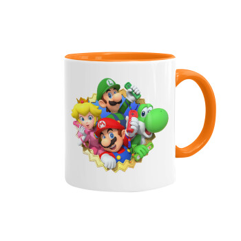 Super mario and Friends, Κούπα χρωματιστή πορτοκαλί, κεραμική, 330ml