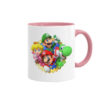 Super mario and Friends, Κούπα χρωματιστή ροζ, κεραμική, 330ml