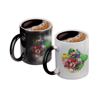 Super mario and Friends, Color changing magic Mug, ceramic, 330ml when adding hot liquid inside, the black colour desappears (1 pcs)