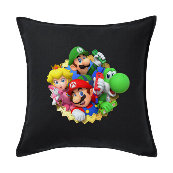Super mario and Friends, Sofa cushion black 50x50cm includes filling