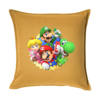 Super mario and Friends, Sofa cushion YELLOW 50x50cm includes filling