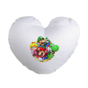 Super mario and Friends, Μαξιλάρι καναπέ καρδιά 40x40cm περιέχεται το  γέμισμα
