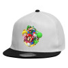 Child's Flat Snapback Hat, White (100% COTTON, CHILDREN'S, UNISEX, ONE SIZE)