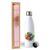 Easter Set, metallic stainless steel water bottle (750ml) & scented flat Easter candle (30cm) (PINK)
