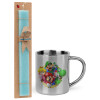 Easter Set, metallic thermal cup (300ml) & aromatic flat Easter candle (30cm) (TURQUOISE)