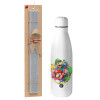 Easter Set, metallic stainless thermos bottle (500ml) & scented flat Easter candle (30cm) (GRAY)