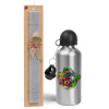 Easter Set, metallic silver aluminum water bottle (500ml) & aromatic flat Easter candle (30cm) (GRAY)
