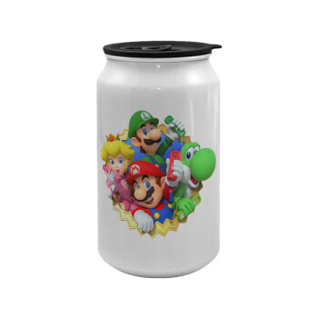 Super mario and Friends, Κούπα ταξιδιού μεταλλική με καπάκι (tin-can) 500ml
