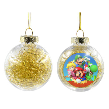 Super mario and Friends, Χριστουγεννιάτικη μπάλα δένδρου διάφανη με χρυσό γέμισμα 8cm