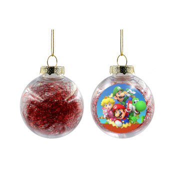 Super mario and Friends, Transparent Christmas tree ball ornament with red filling 8cm