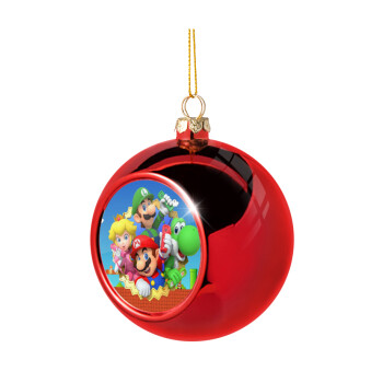 Super mario and Friends, Χριστουγεννιάτικη μπάλα δένδρου Κόκκινη 8cm