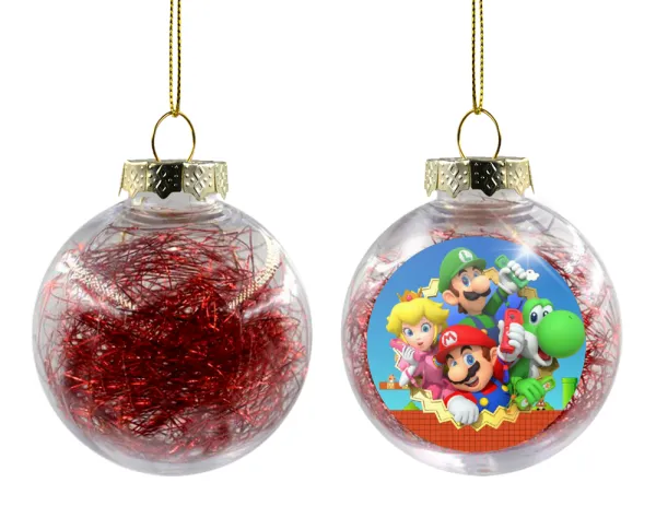 Super mario and Friends — Transparent Christmas tree ball ornament with red filling 8cm