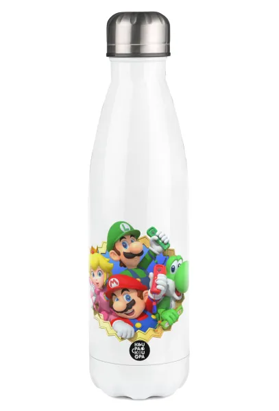 Super mario and Friends — Μεταλλικό παγούρι θερμός Λευκό (Stainless steel), διπλού τοιχώματος, 500ml