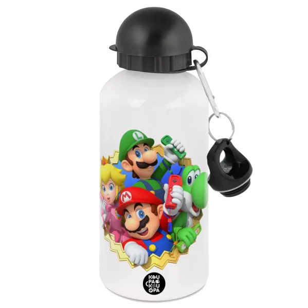 Super mario and Friends — Metal water bottle, White, aluminum 500ml