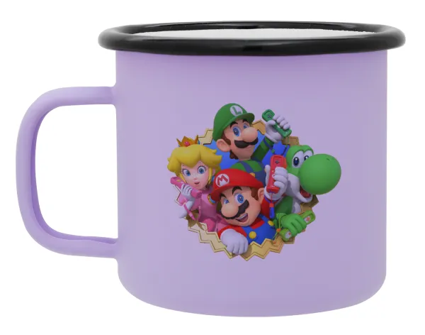 Super mario and Friends — Metal enamel mug, matte light pastel purple, 360ml